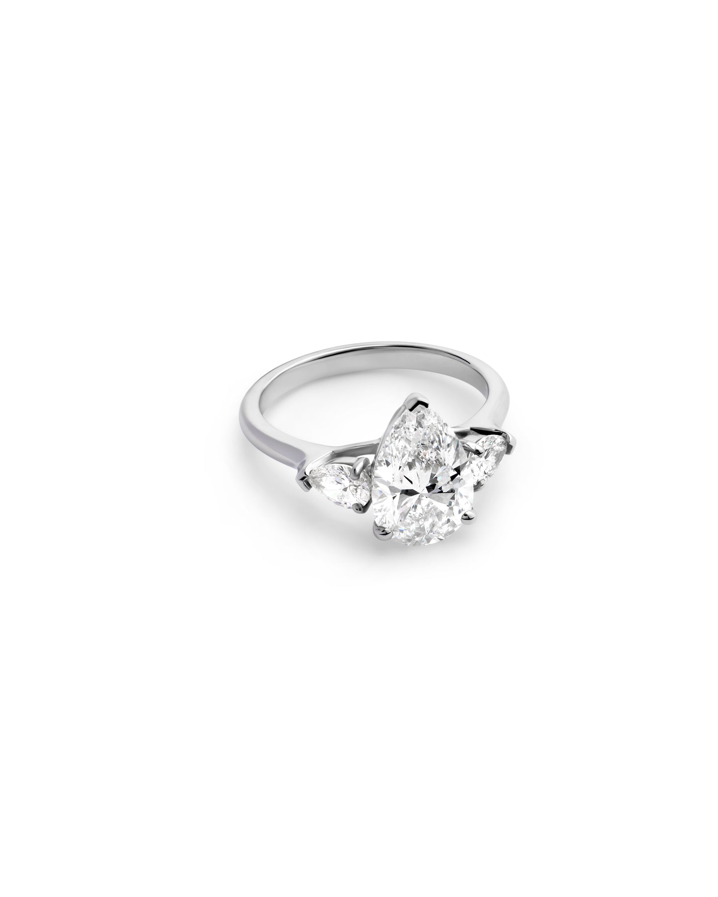 Pear-Shaped Diamond Trilogy Ring in White Gold