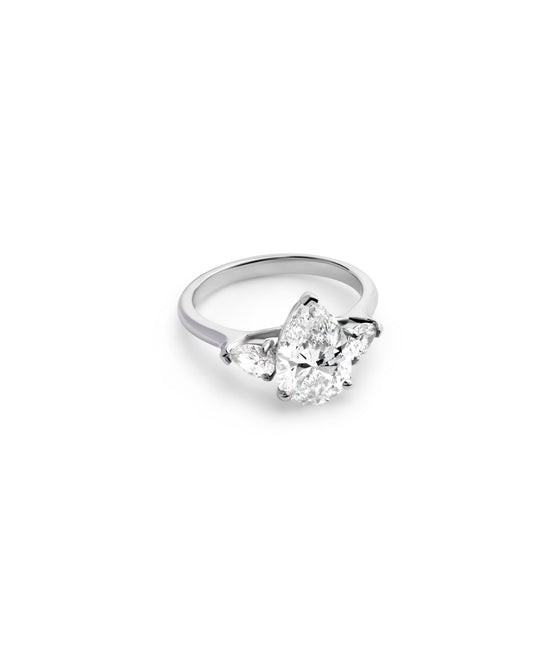 Pear-Shaped Diamond Trilogy Ring in White Gold