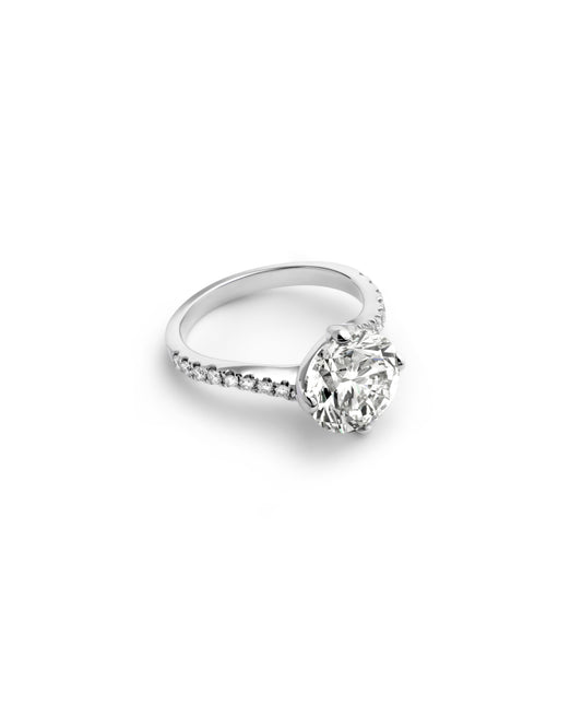 Round Brilliant Diamond Solitaire with Pavé Band in White Gold