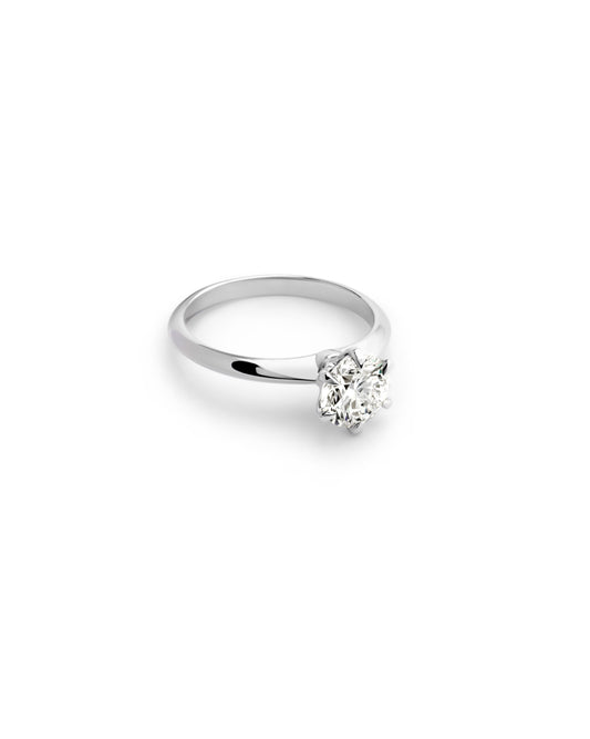 Classic Six-Prong Round Brilliant Diamond Solitaire in White Gold