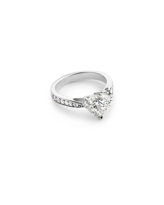 Heart-Shaped Diamond Solitaire with Pavé Band in White Gold