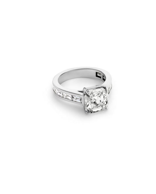 Cushion-Cut Diamond Solitaire with Channel-Set Diamond Band in White Gold